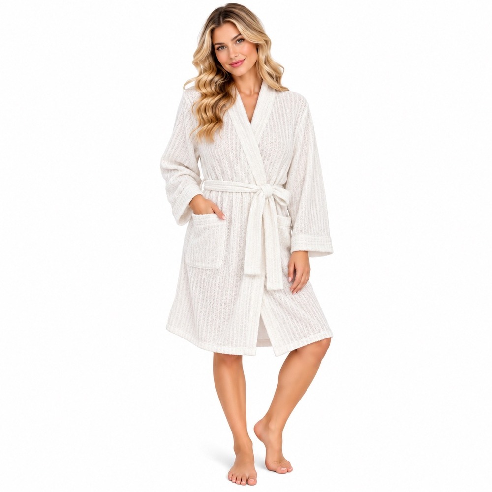 Waffle Robe Womens OS White New Spa Knit Pockets Tie Waist Classic Hotel Style